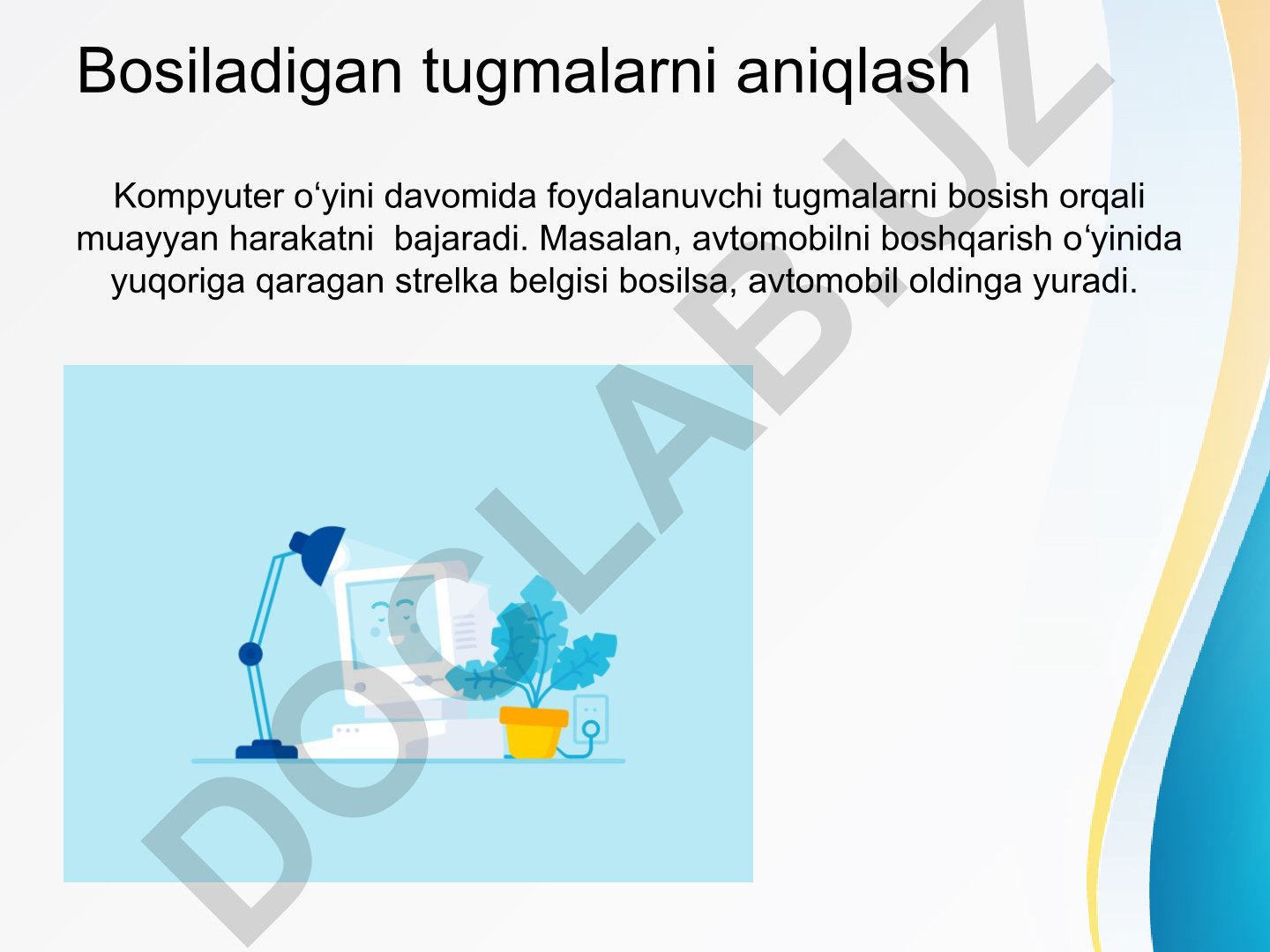 Scratch dasturida bosiladigan tugmalar orqali avtomobilni boshqarish