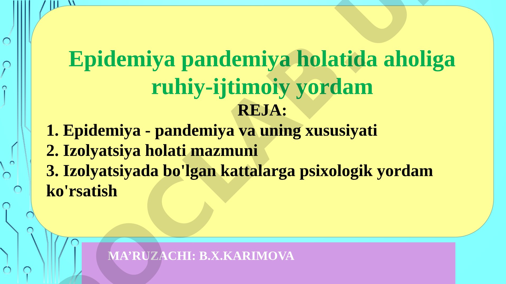 Epidemiya pandemiya holatida aholiga ruhiy-ijtimoiy yordam