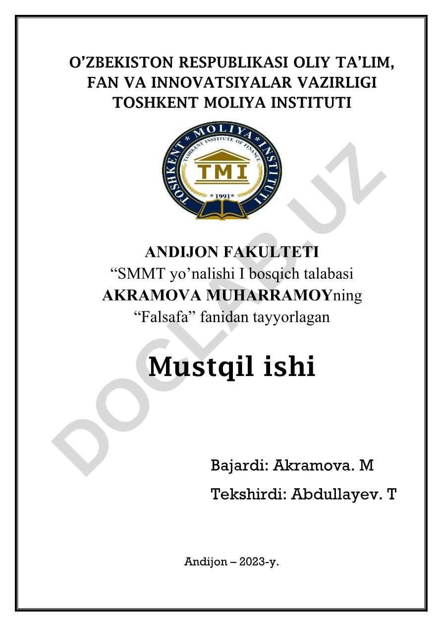 Falsafa fanidan mustaqil ish