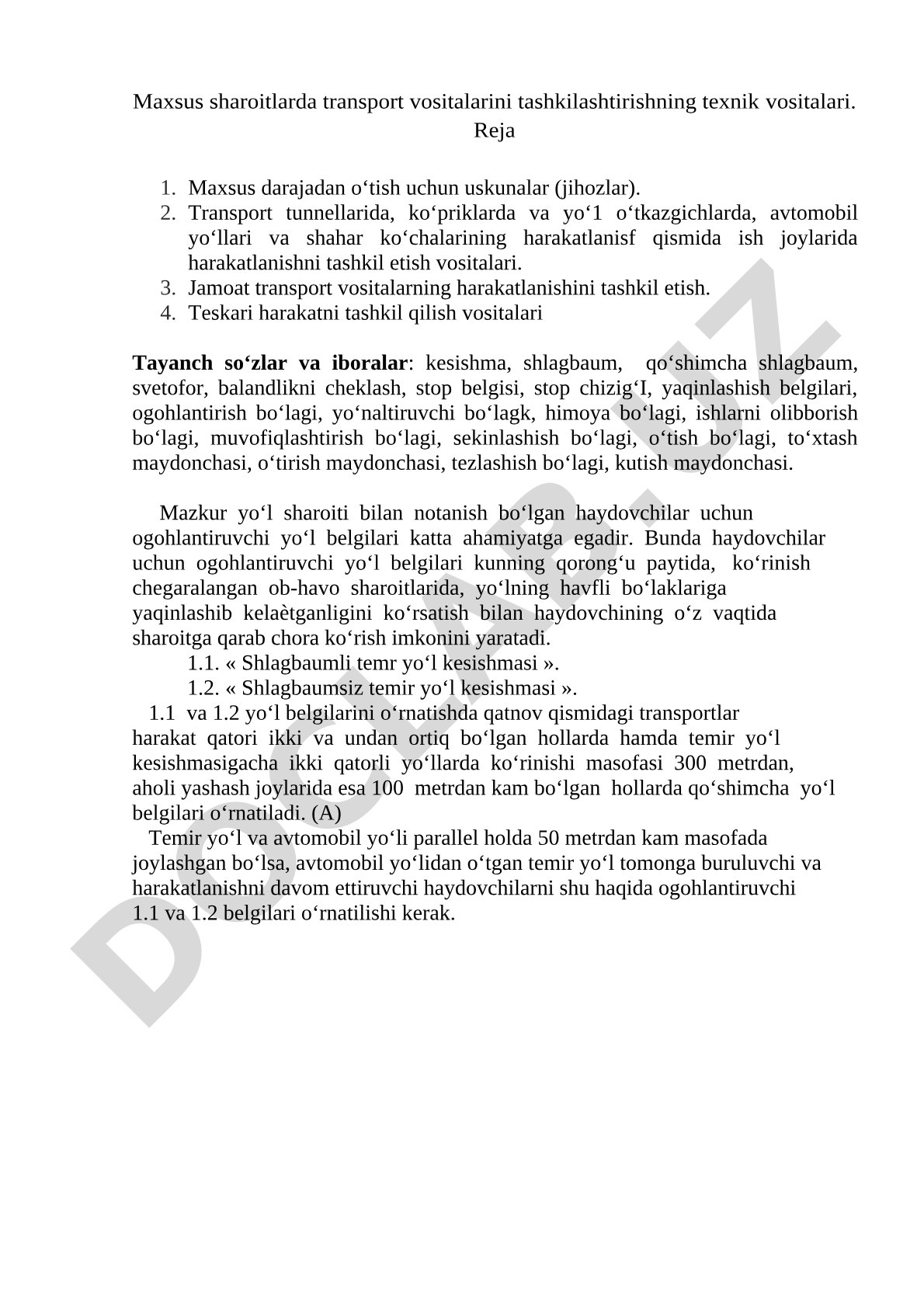 Maxsus sharoitlarda transport vositalarini tashkilashtirishning texnik vositalari