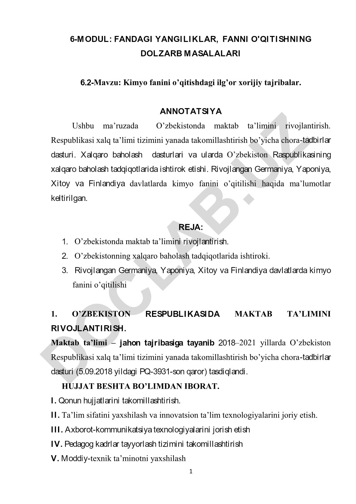 Kimyo fanini o’qitishdagi ilg’or xorijiy tajribalar