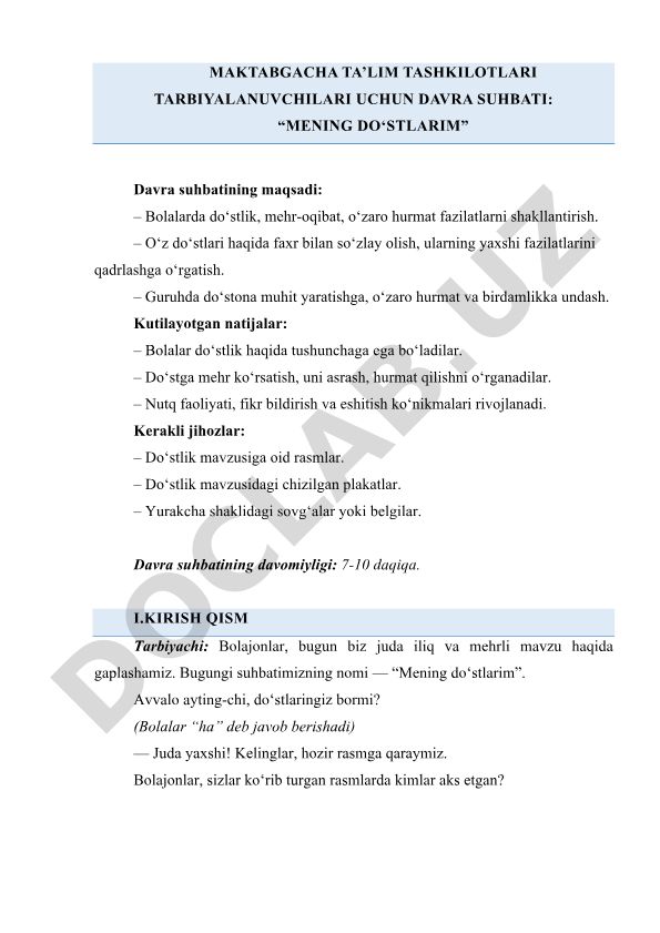 Mening do‘stlarim mavzusida davra suhbati