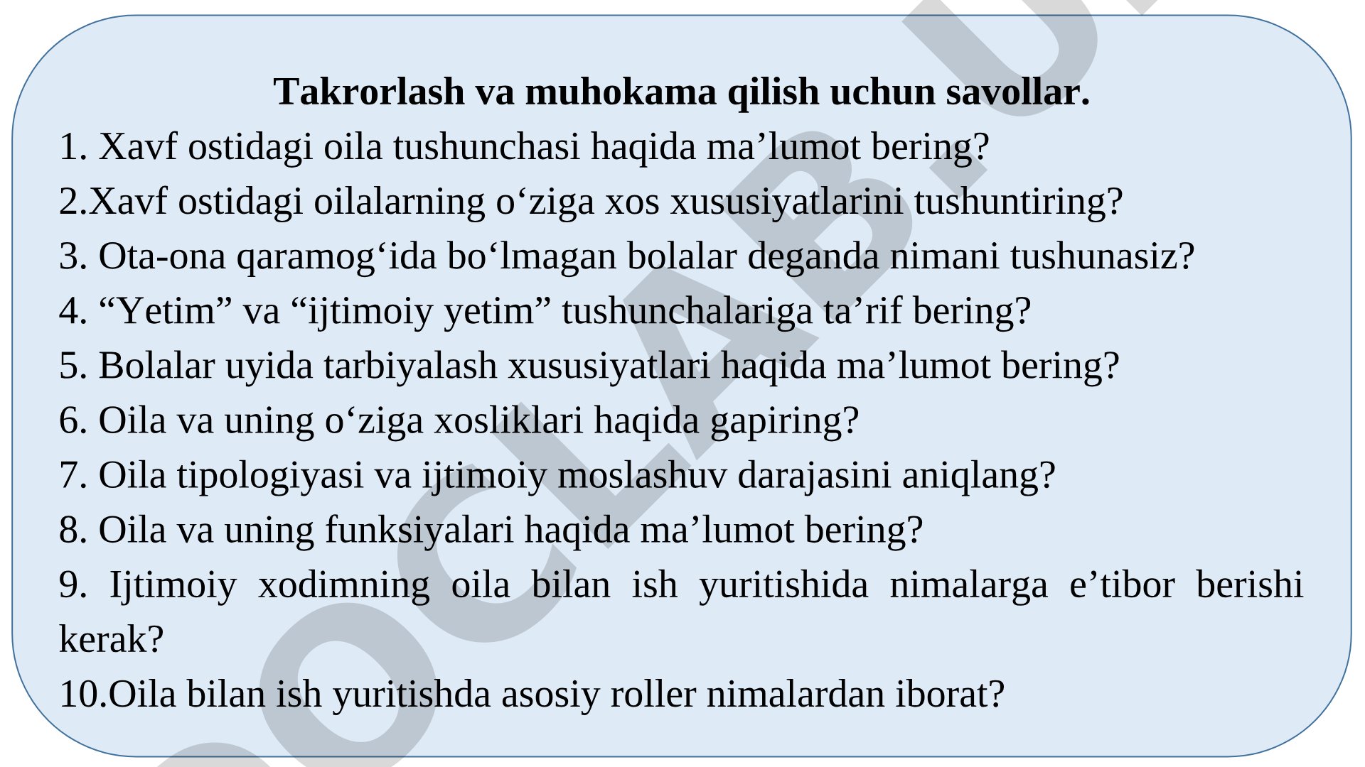 Xavf ostidagi oila va bolalar rivojlanishi masalalari