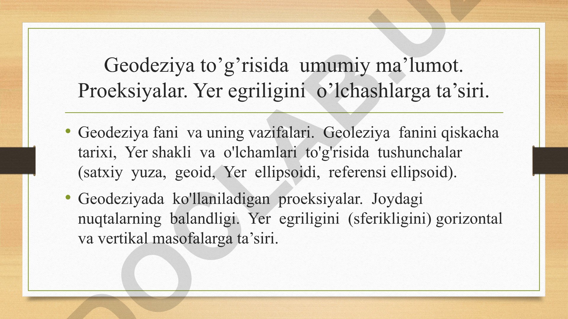 Geodeziya fanining asoslari va amaliy qo'llanilishi