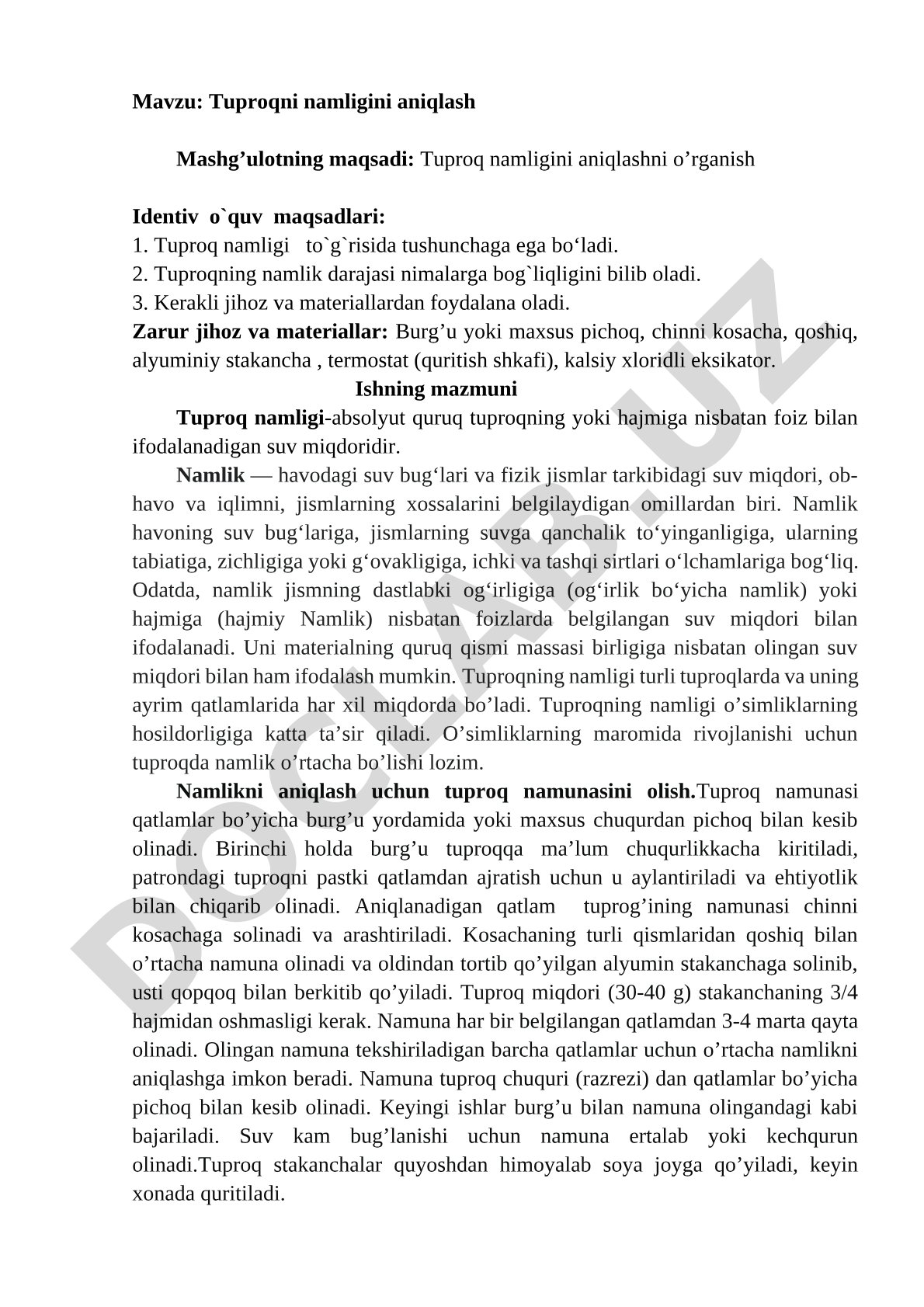 Tuproqni namligini aniqlash