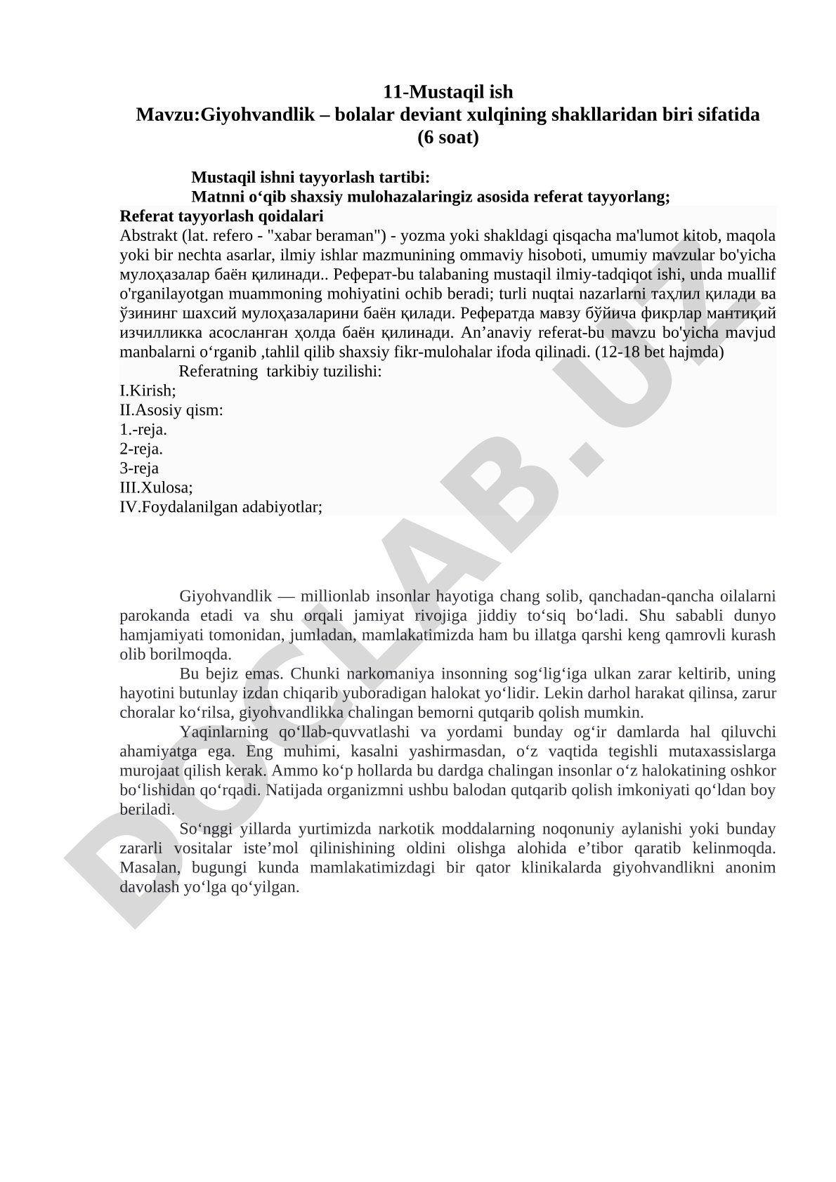 Giyohvandlik – bolalar deviant xulqining shakllaridan biri sifatida