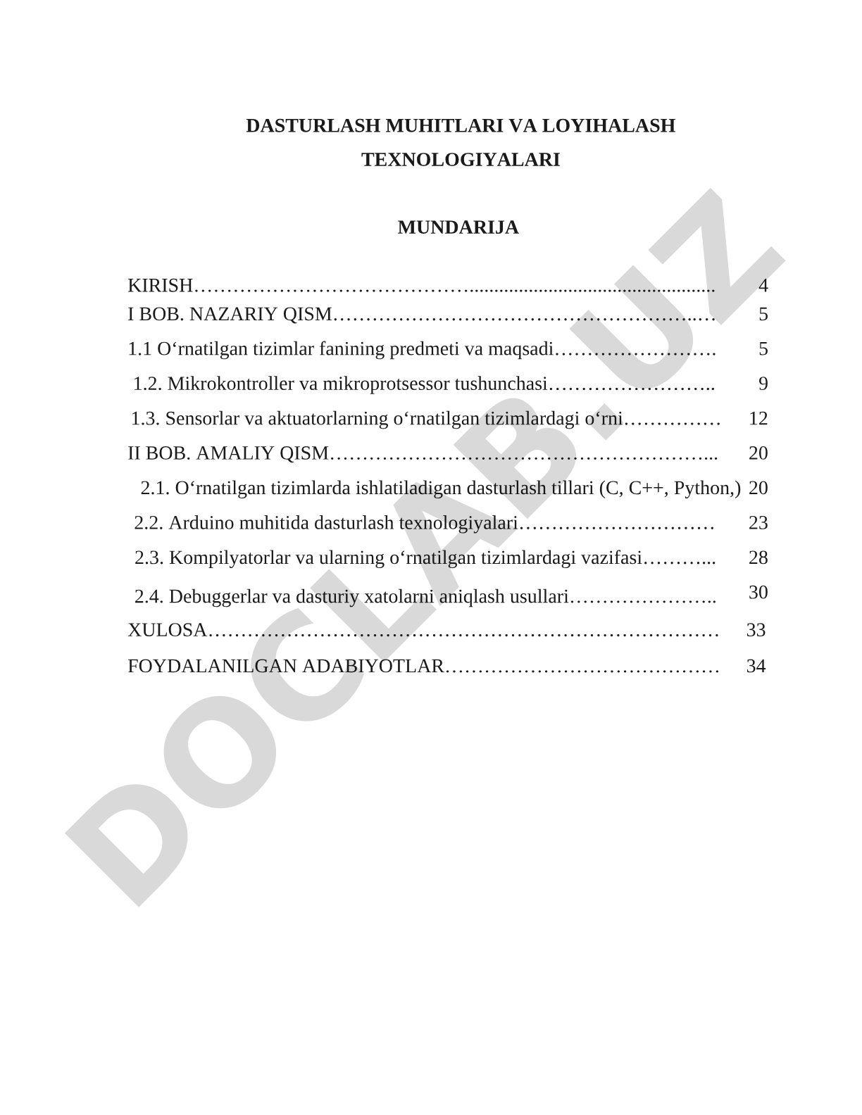 O‘rnatilgan tizimlar fanining predmeti va dasturlash texnologiyalari