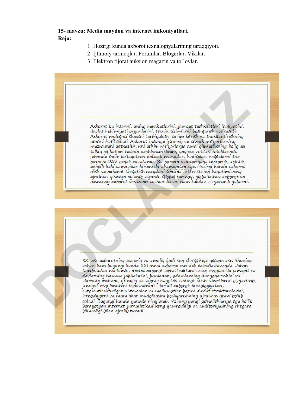 Media maydon va internet imkoniyatlari