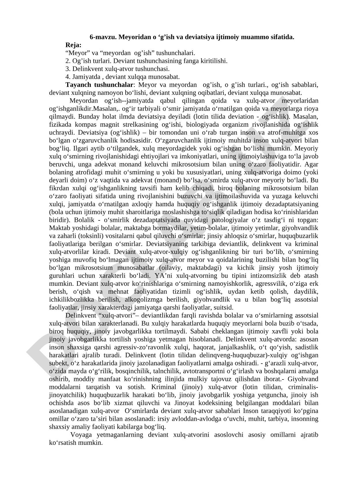 Meyoridan og'ish va deviatsiya ijtimoiy muammo sifatida