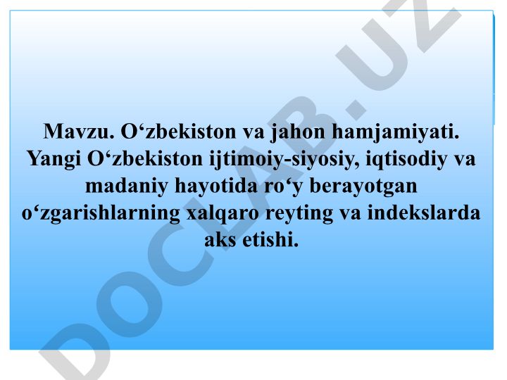 O‘zbekiston va jahon hamjamiyati: tashqi siyosat, xalqaro reytinglar va hamkorlik