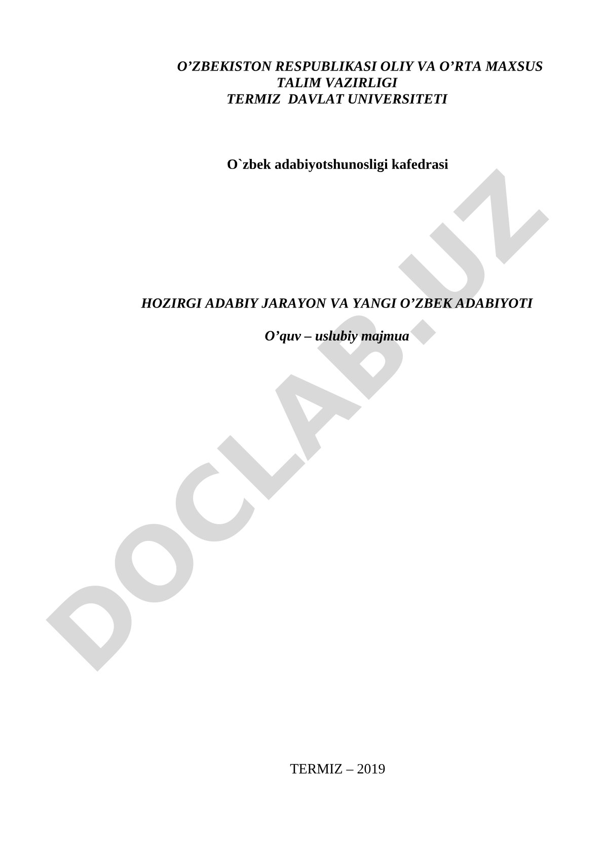 Hozirgi adabiy jarayon va yangi o'zbek adabiyoti