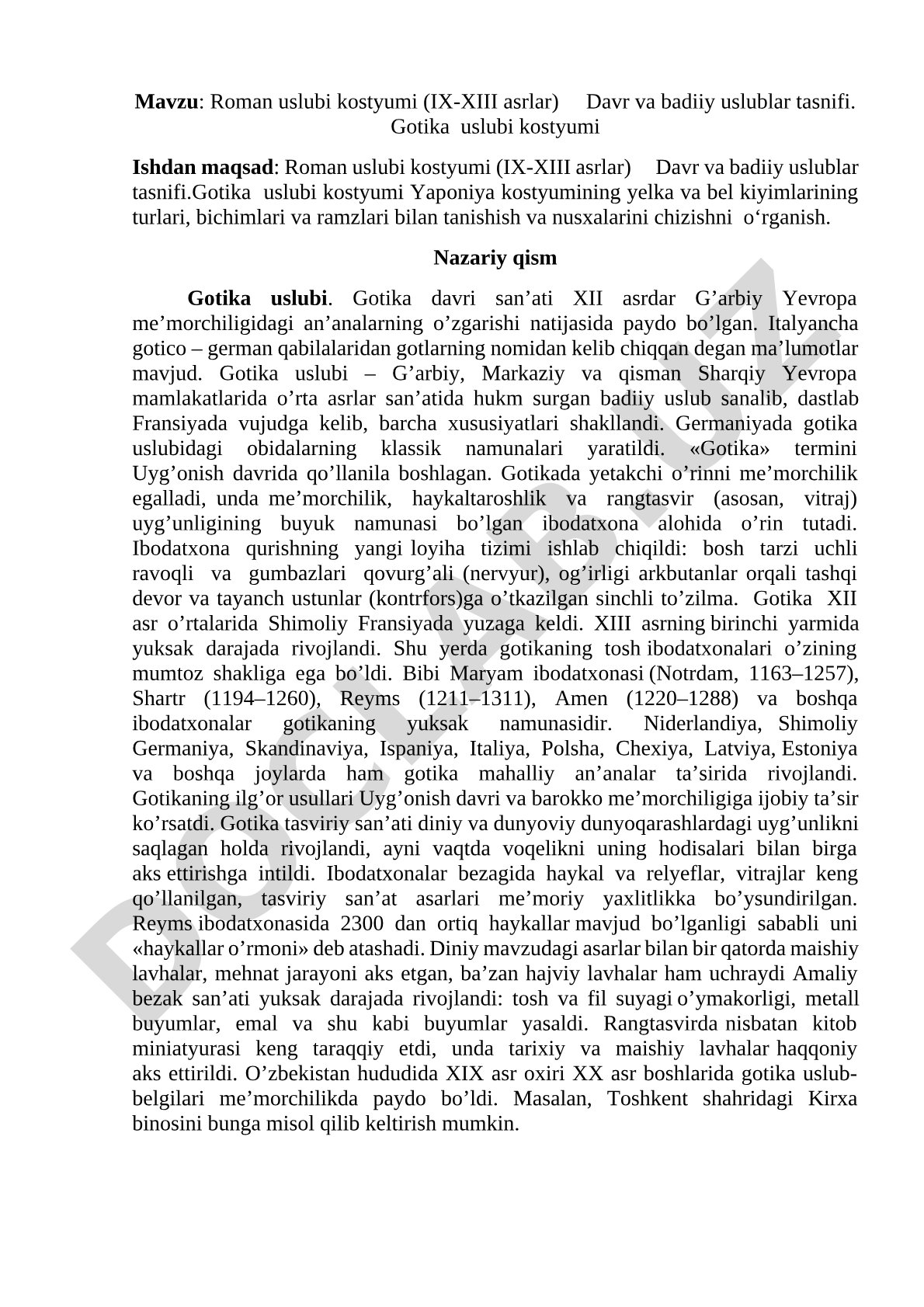 Roman uslubi kostyumi (IX-XIII asrlar) va Gotika uslubi kostyumi