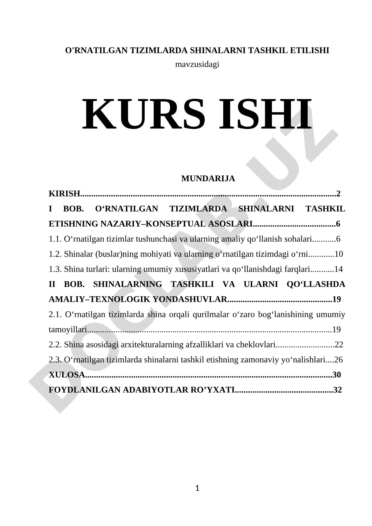 O'rnatilgan tizimlarda shinalarni tashkil etilishi