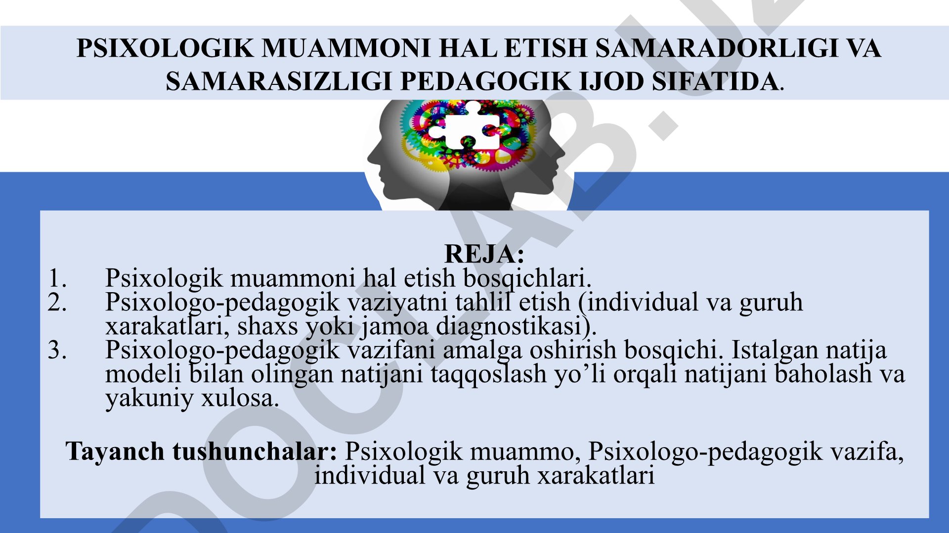Psixologik muammoni hal etish bosqichlari va pedagogik ijod sifatida samaradorligi