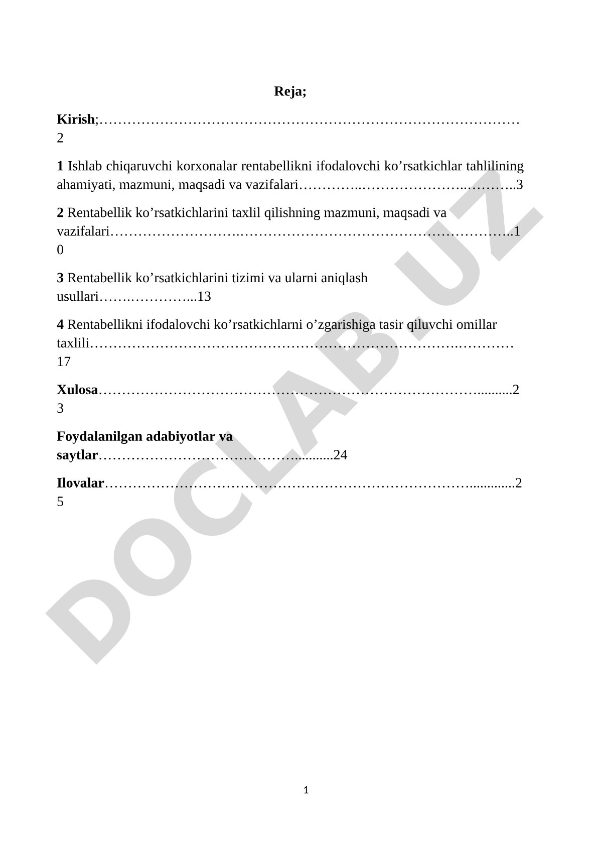 Ishlab chiqaruvchi korxonalar rentabellik ko'rsatkichlari tahlili