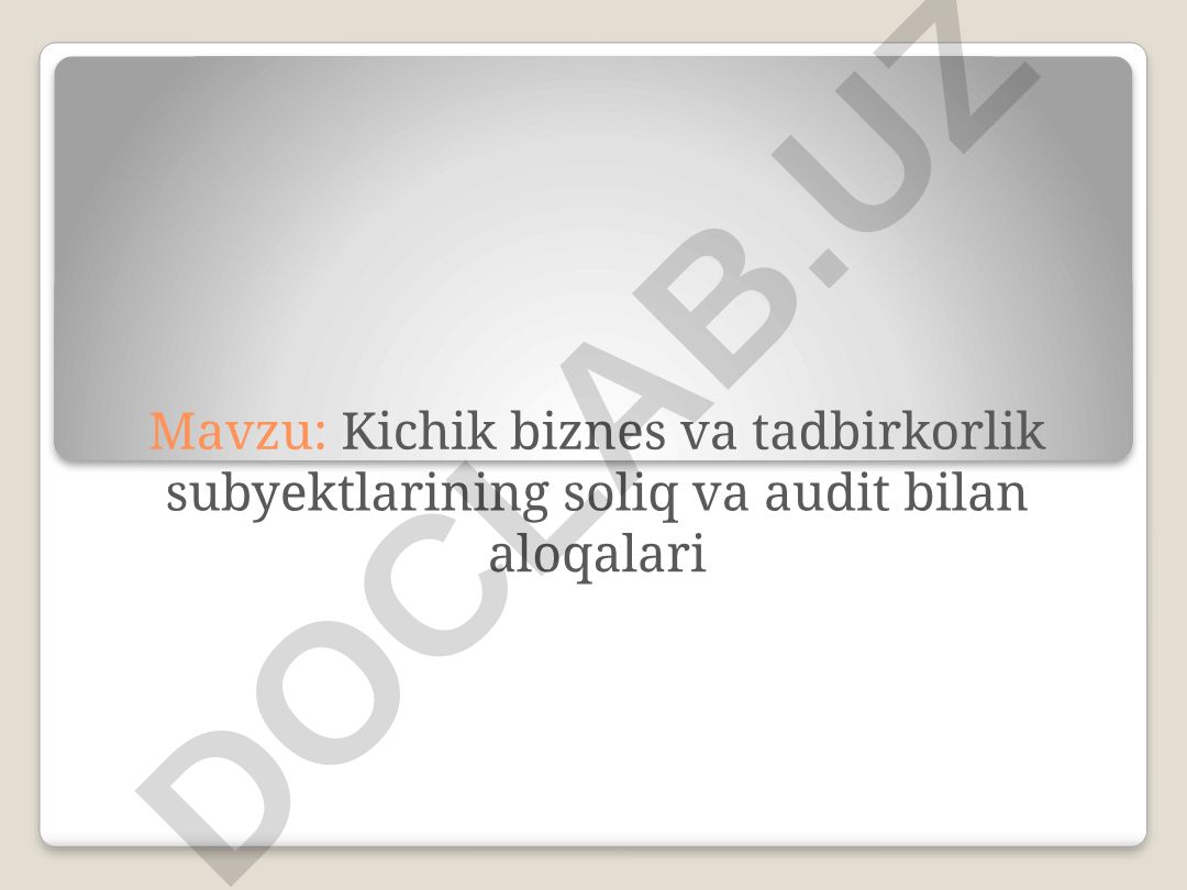 Kichik biznes va tadbirkorlik subyektlarining soliq va audit bilan aloqalari