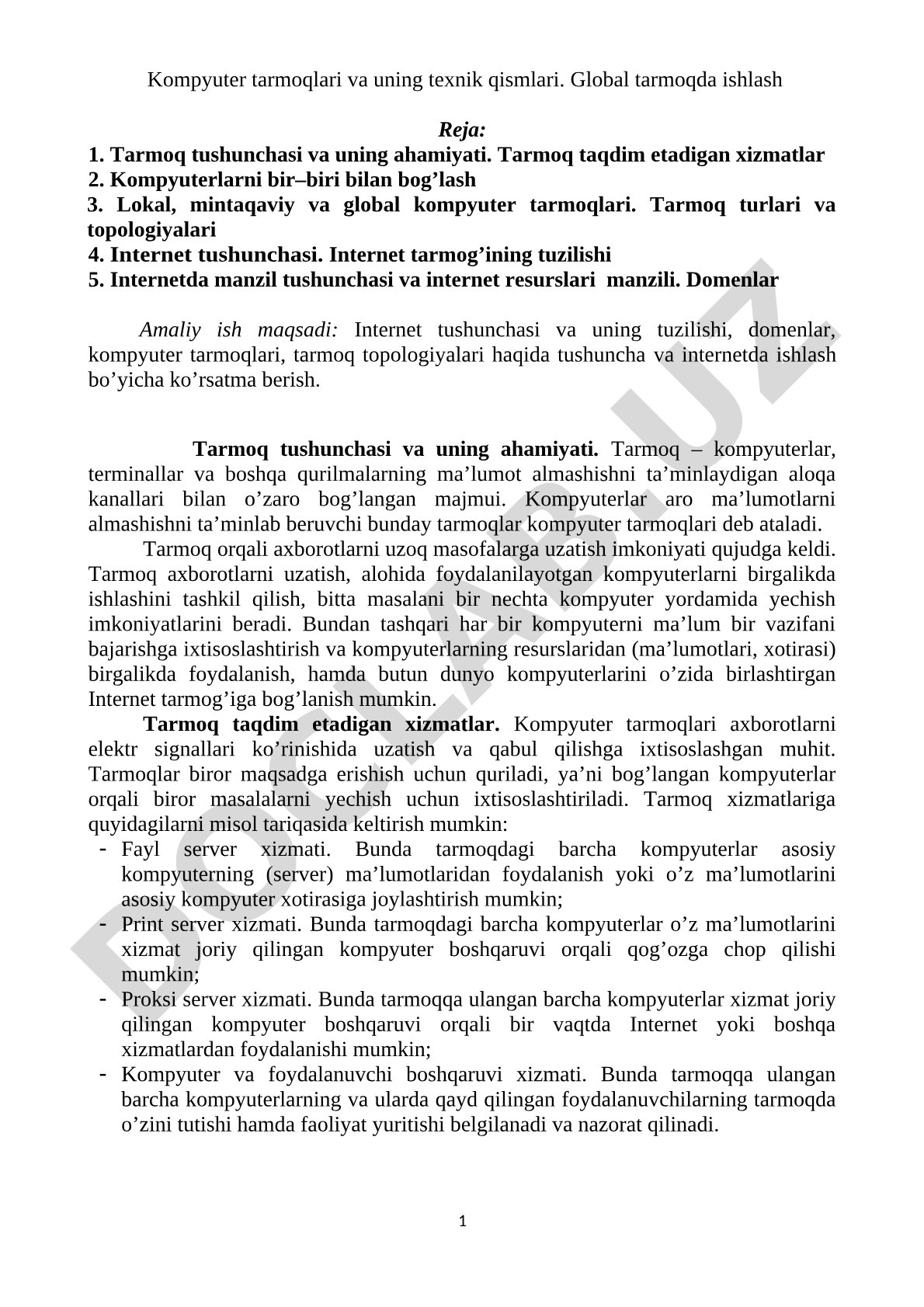 Kompyuter tarmoqlari va uning texnik qismlari. Global tarmoqda ishlash