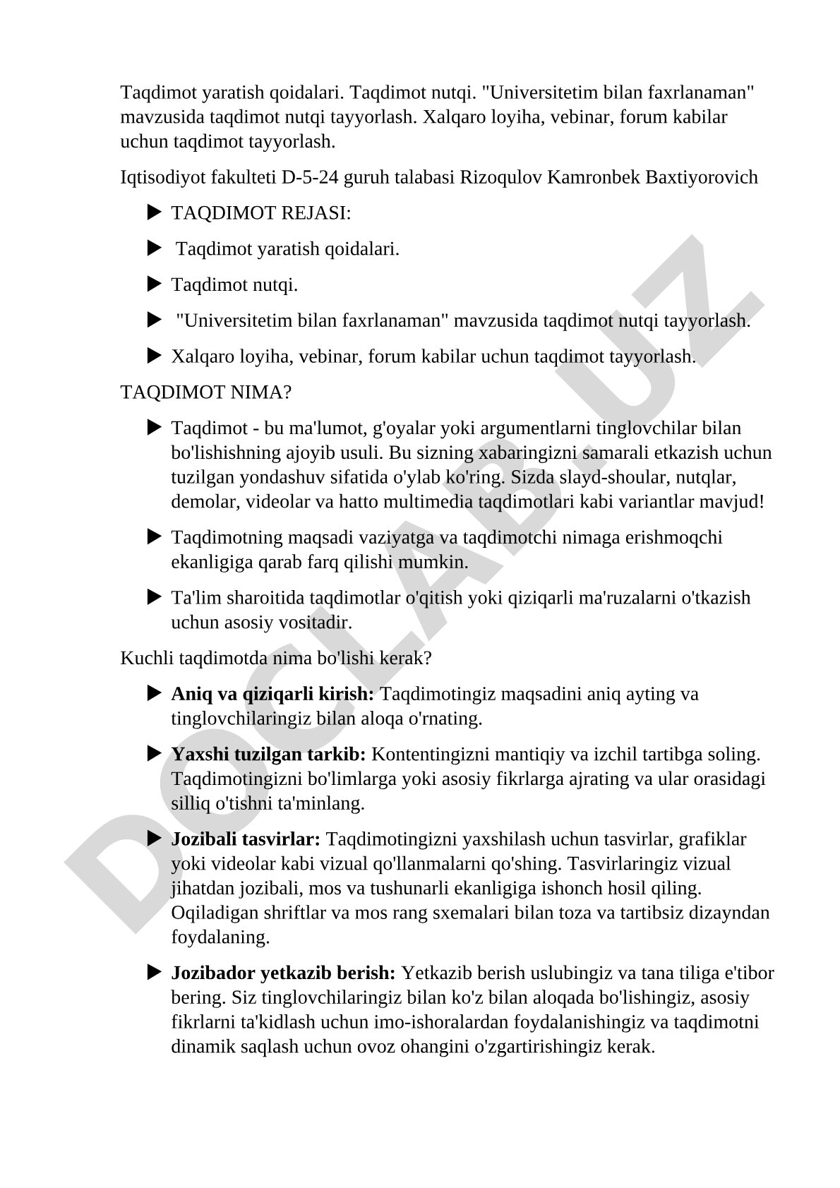 Taqdimot yaratish qoidalari va taqdimot nutqi