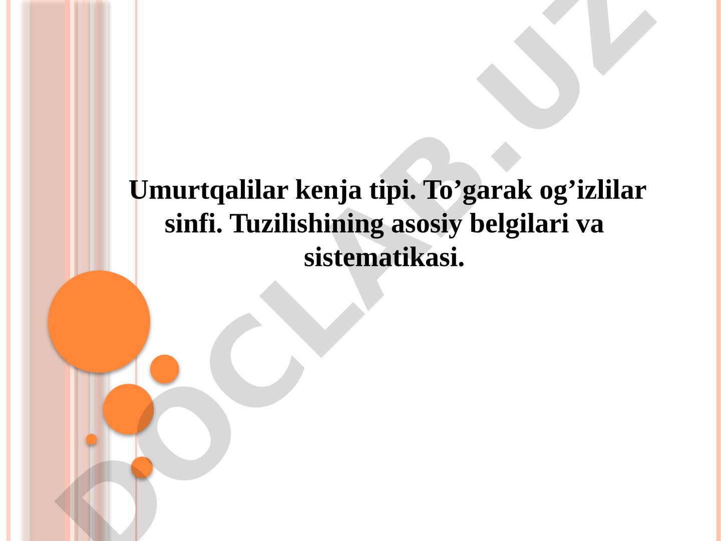 Umurtqalilar kenja tipi. To’garak og’izlilar sinfi. Tuzilishining asosiy belgilari va sistematikasi.