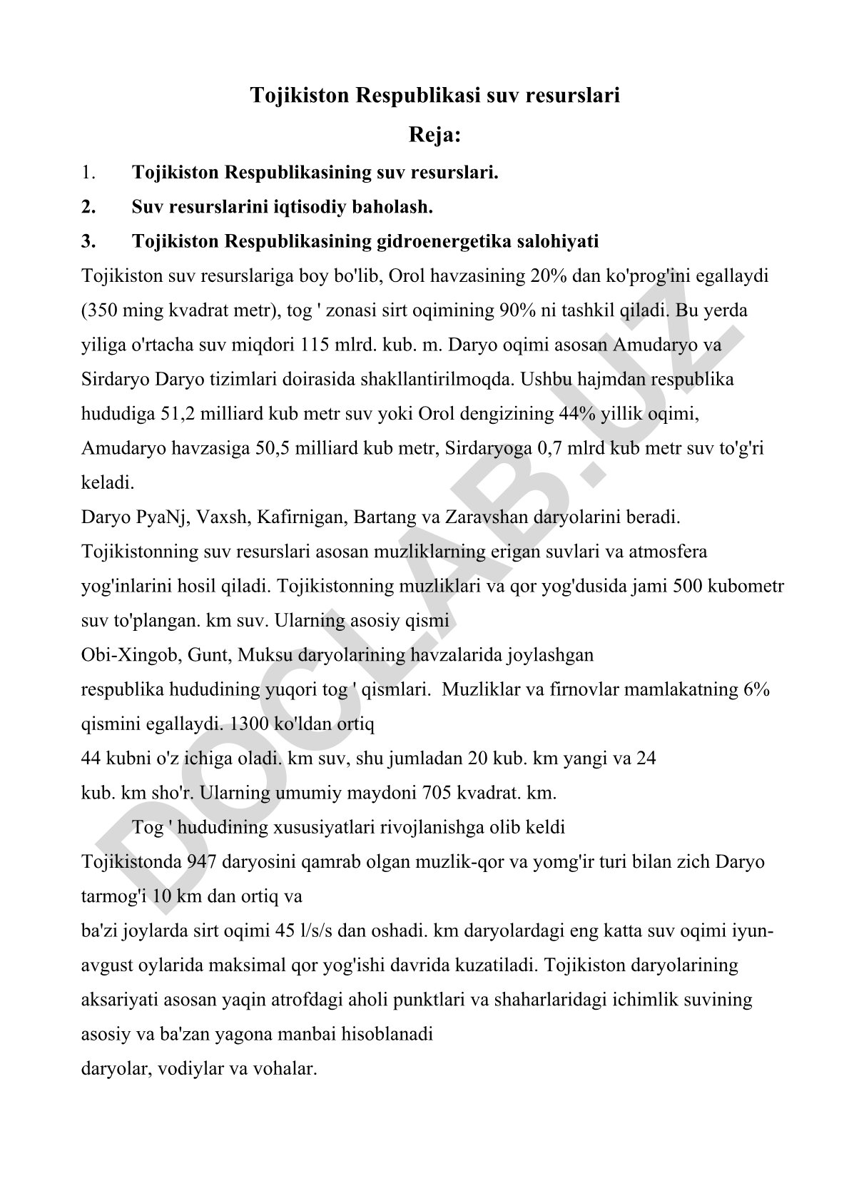 Tojikiston Respublikasi suv resurslari