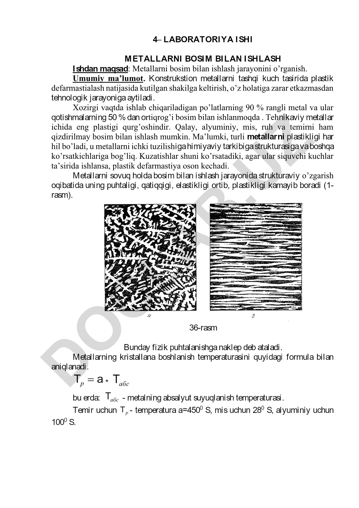 Metallarni bosim bilan ishlash jarayoni