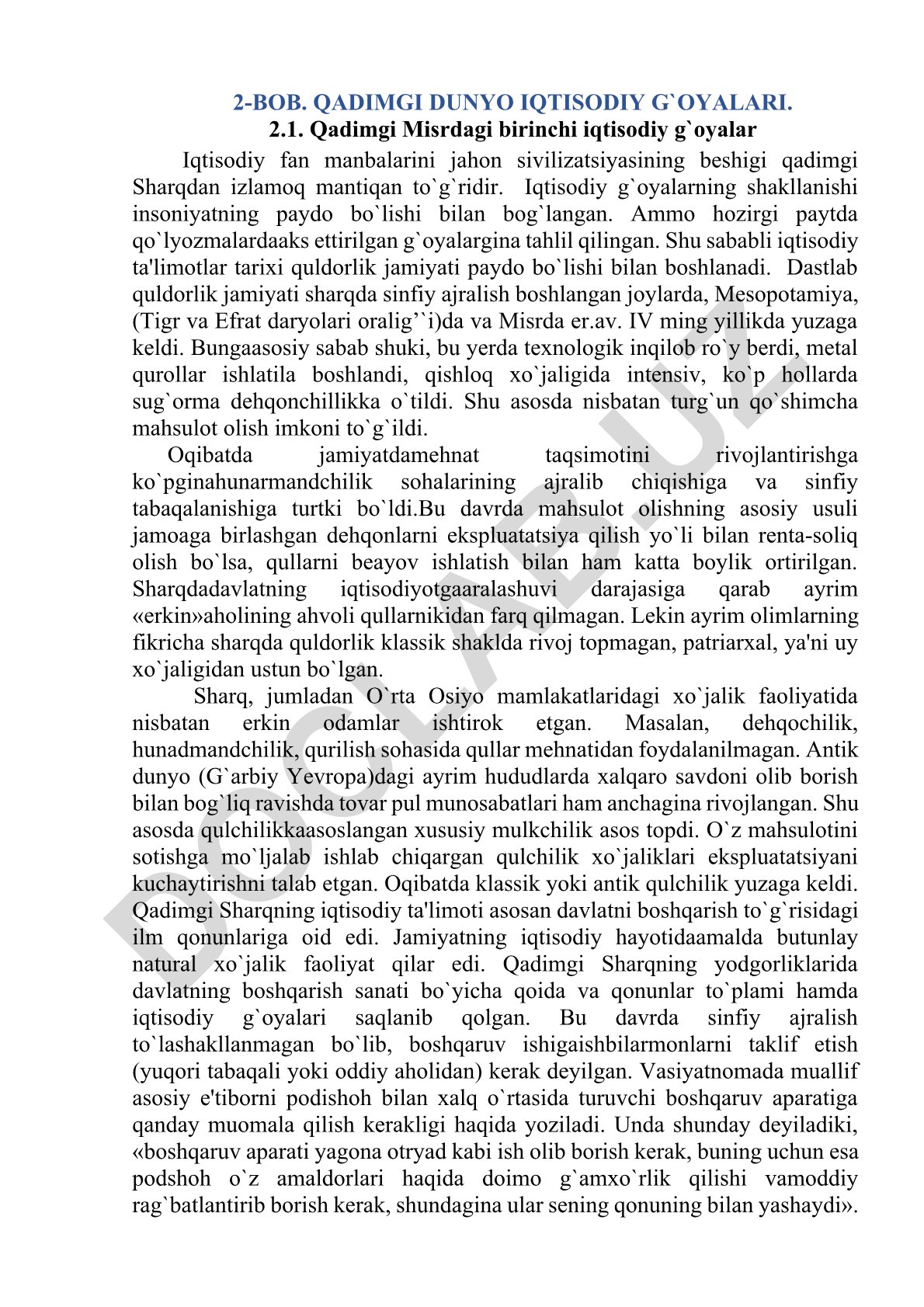 Qadimgi dunyo iqtisodiy g'oyalari va Misrdagi birinchi iqtisodiy g'oyalar