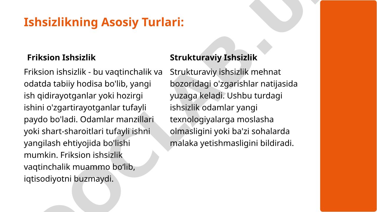 Ishsizlikning asosiy turlari: Friksion, strukturaviy va siklik ishsizlik
