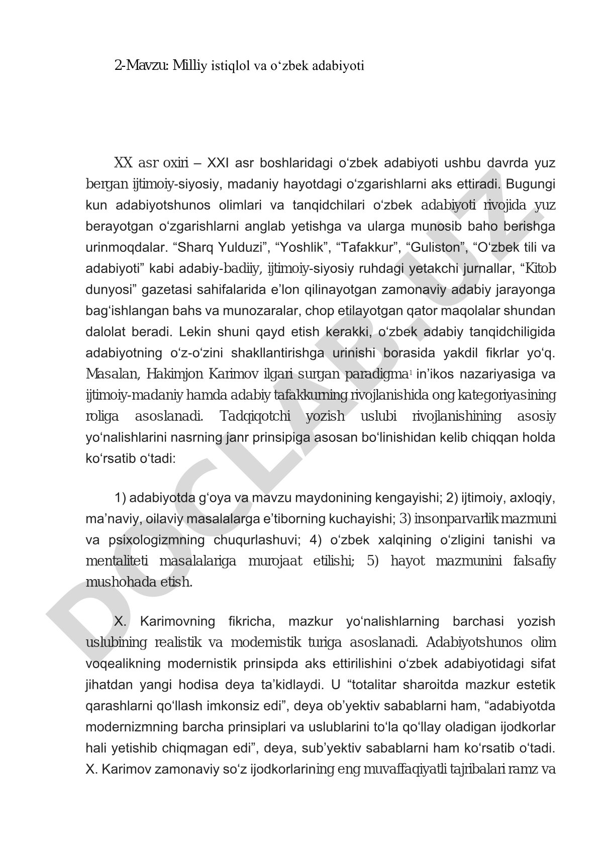 Milliy istiqlol va o‘zbek adabiyoti