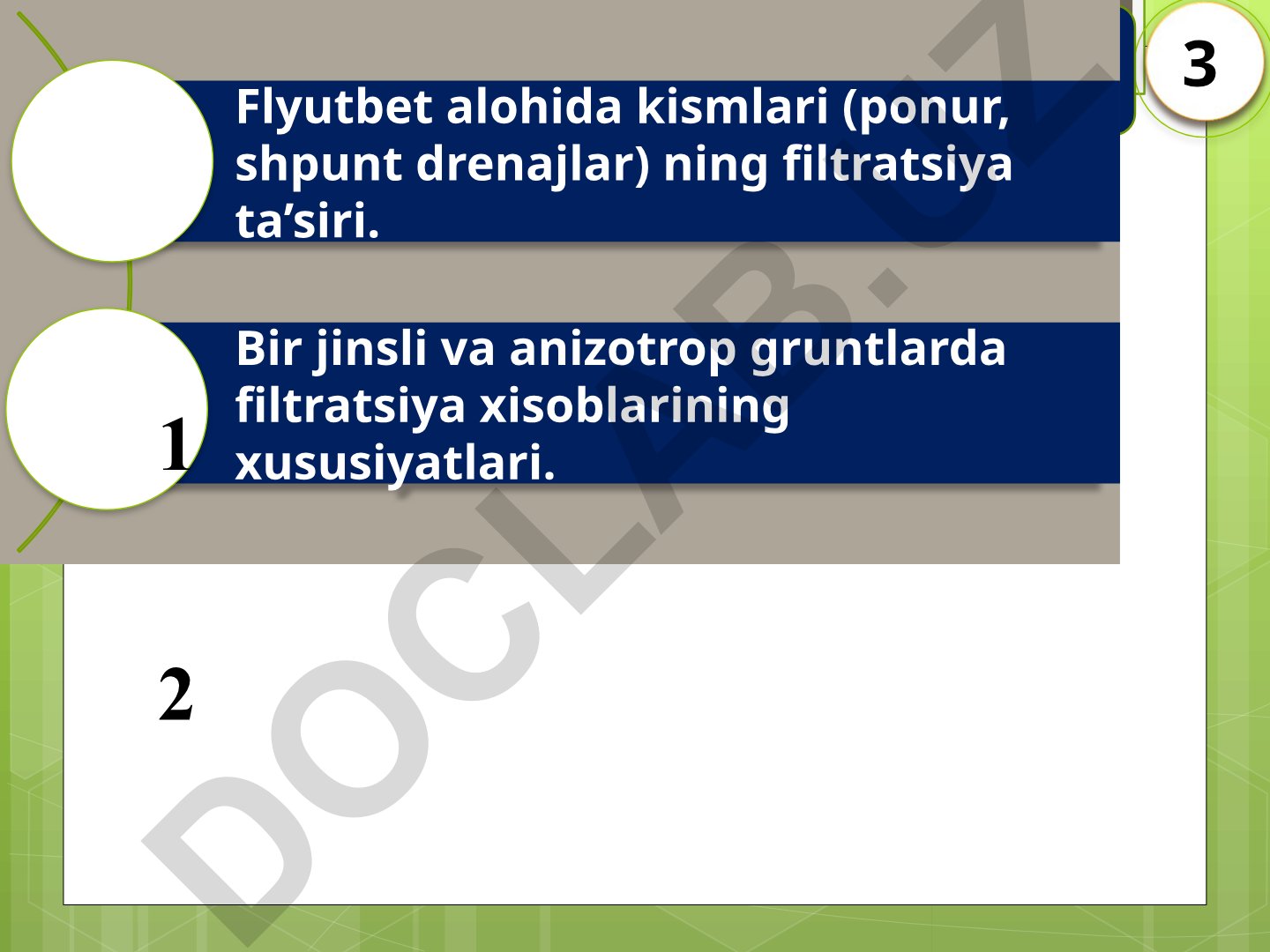 Flyutbet alohida qismlari va filtratsiya ta'siri