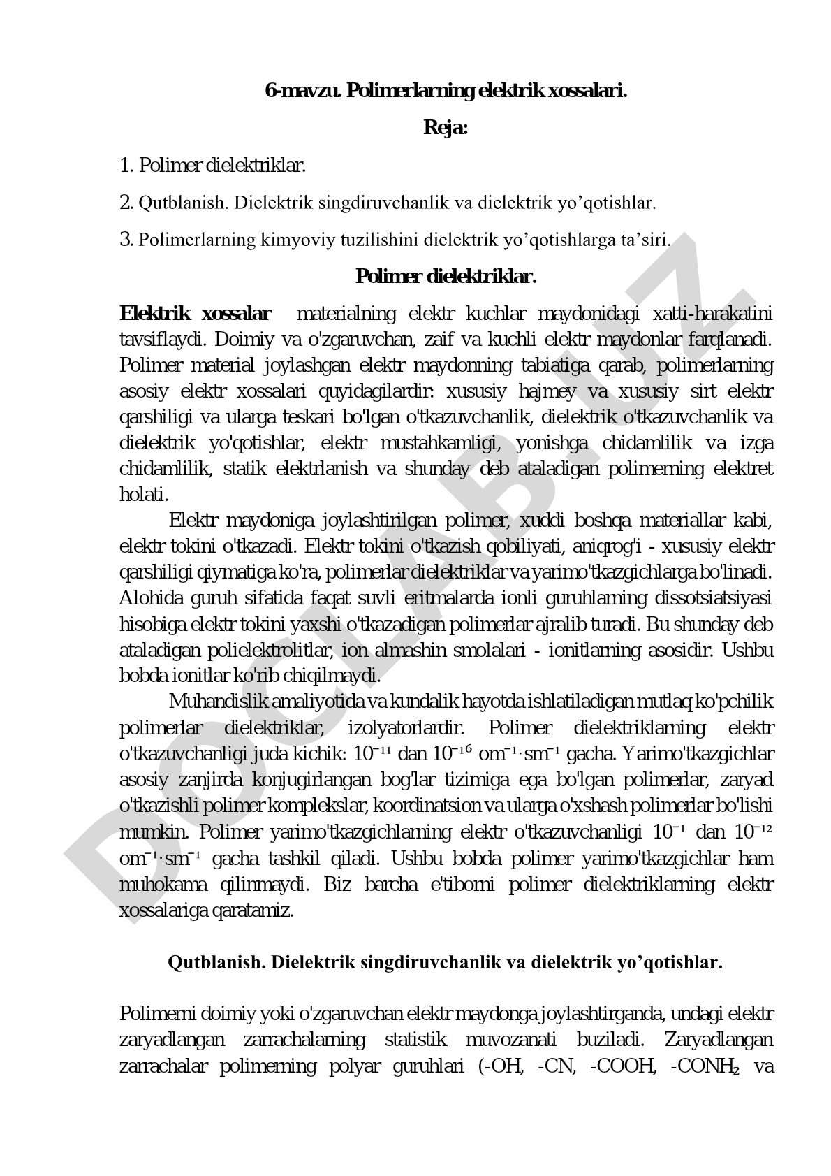 Polimerlarning elektrik xossalari