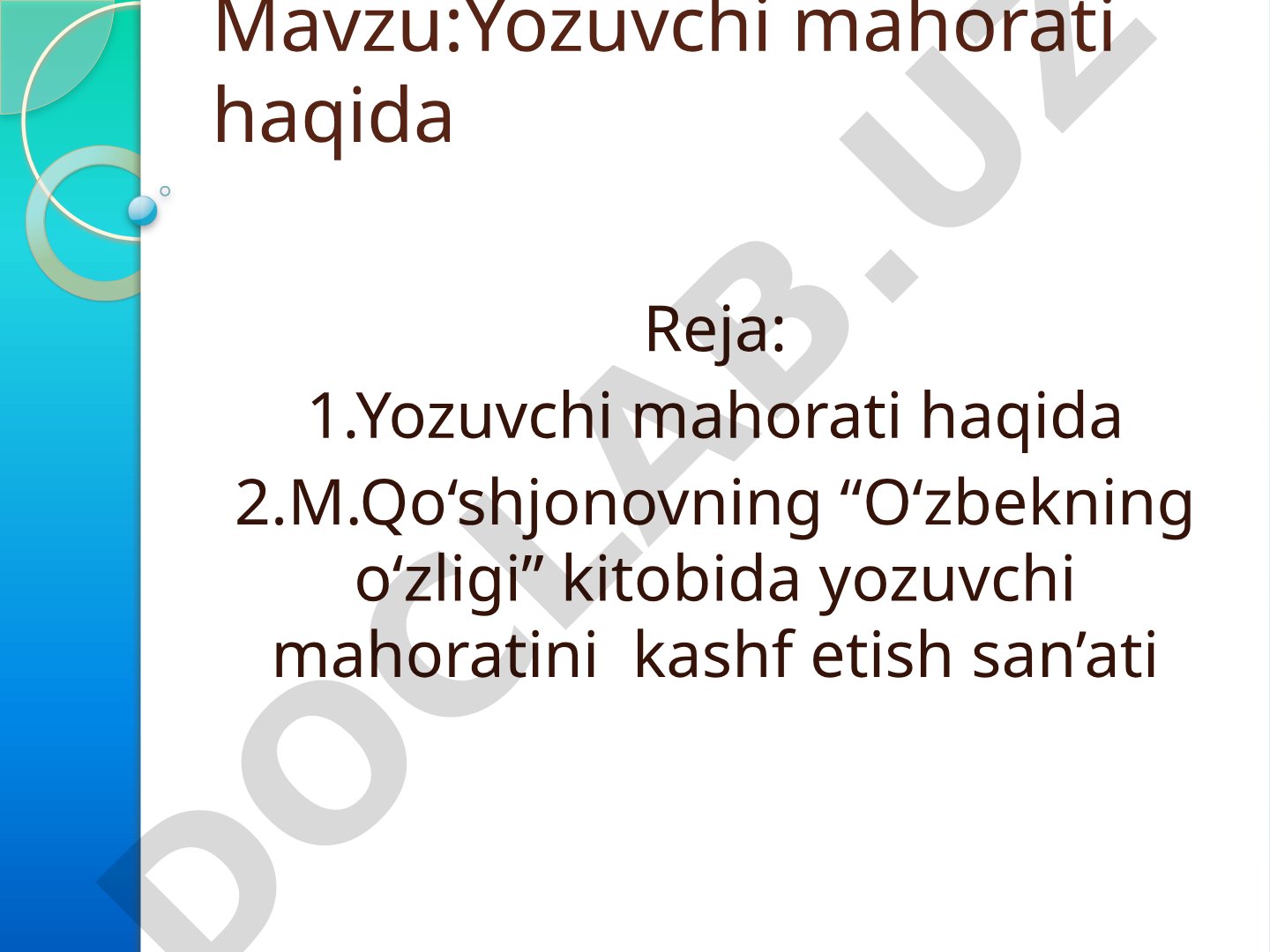 Yozuvchi mahorati haqida