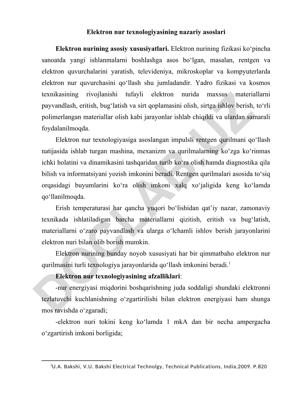 Elektron nur texnologiyasining nazariy asoslari va qo'llanilishi