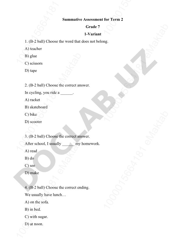 Grade 7 English Summative Assessment Term 2