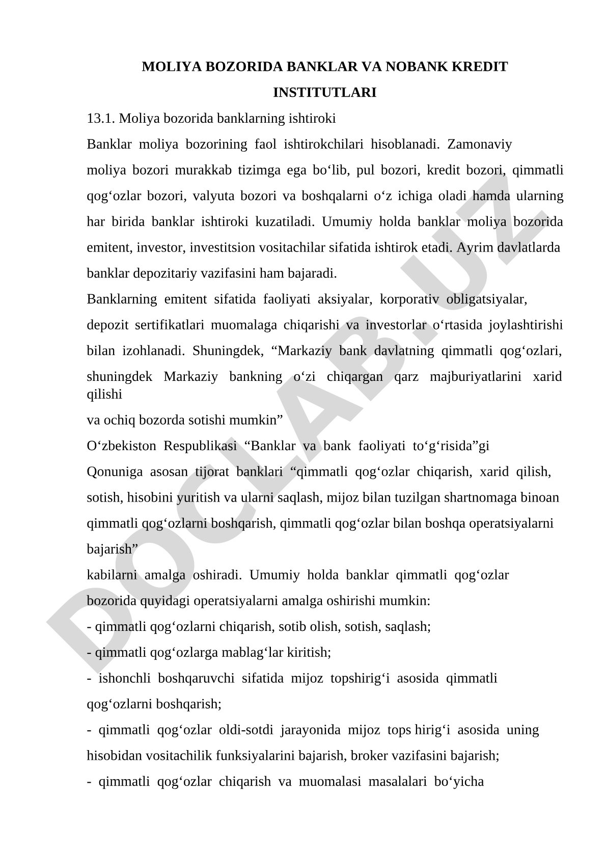 Moliya bozorida banklar va nobank kredit institutlari