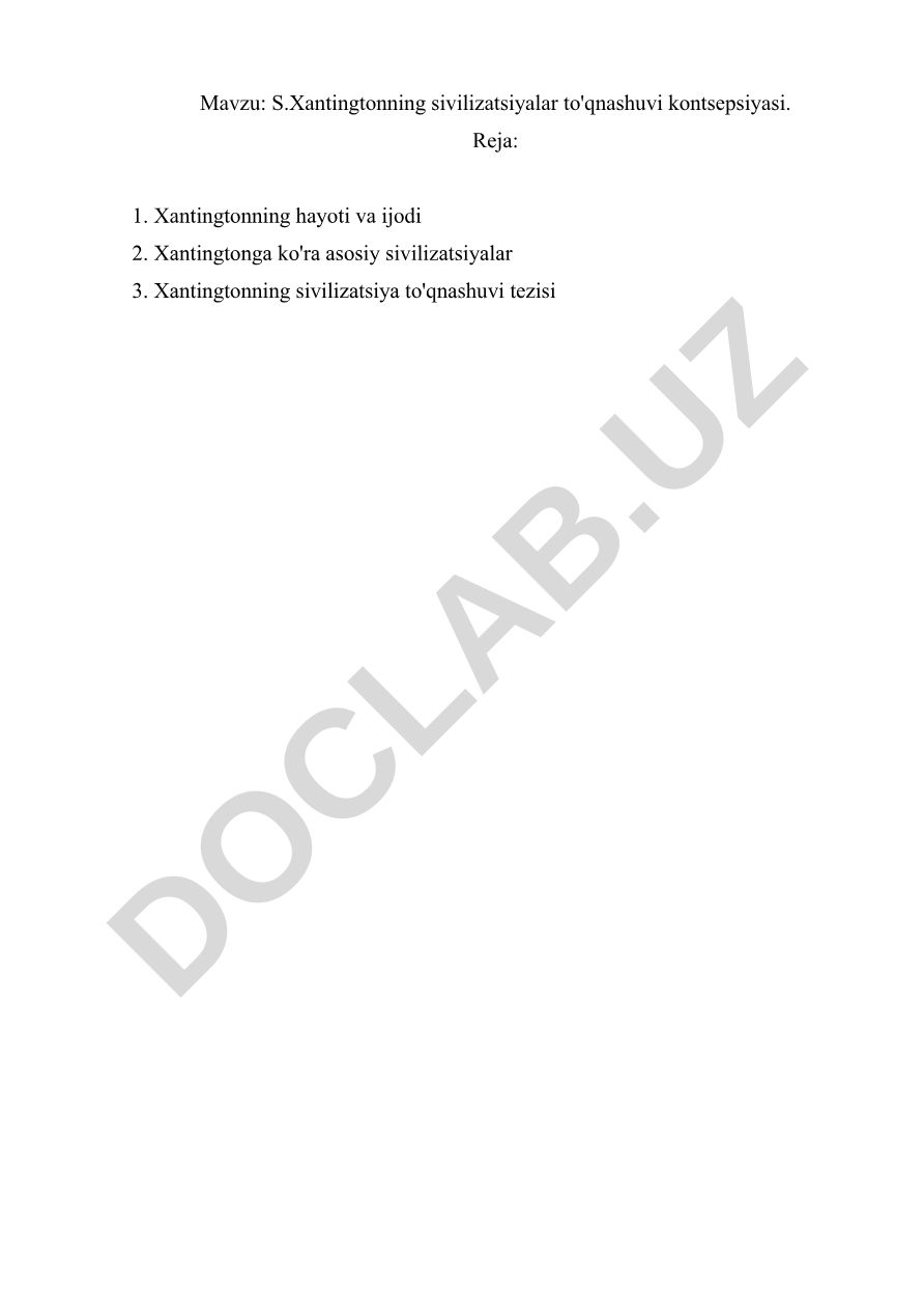 S.Xantingtonning sivilizatsiyalar to'qnashuvi kontsepsiyasi