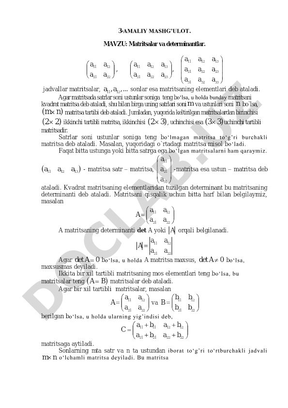 Matritsalar va determinantlar
