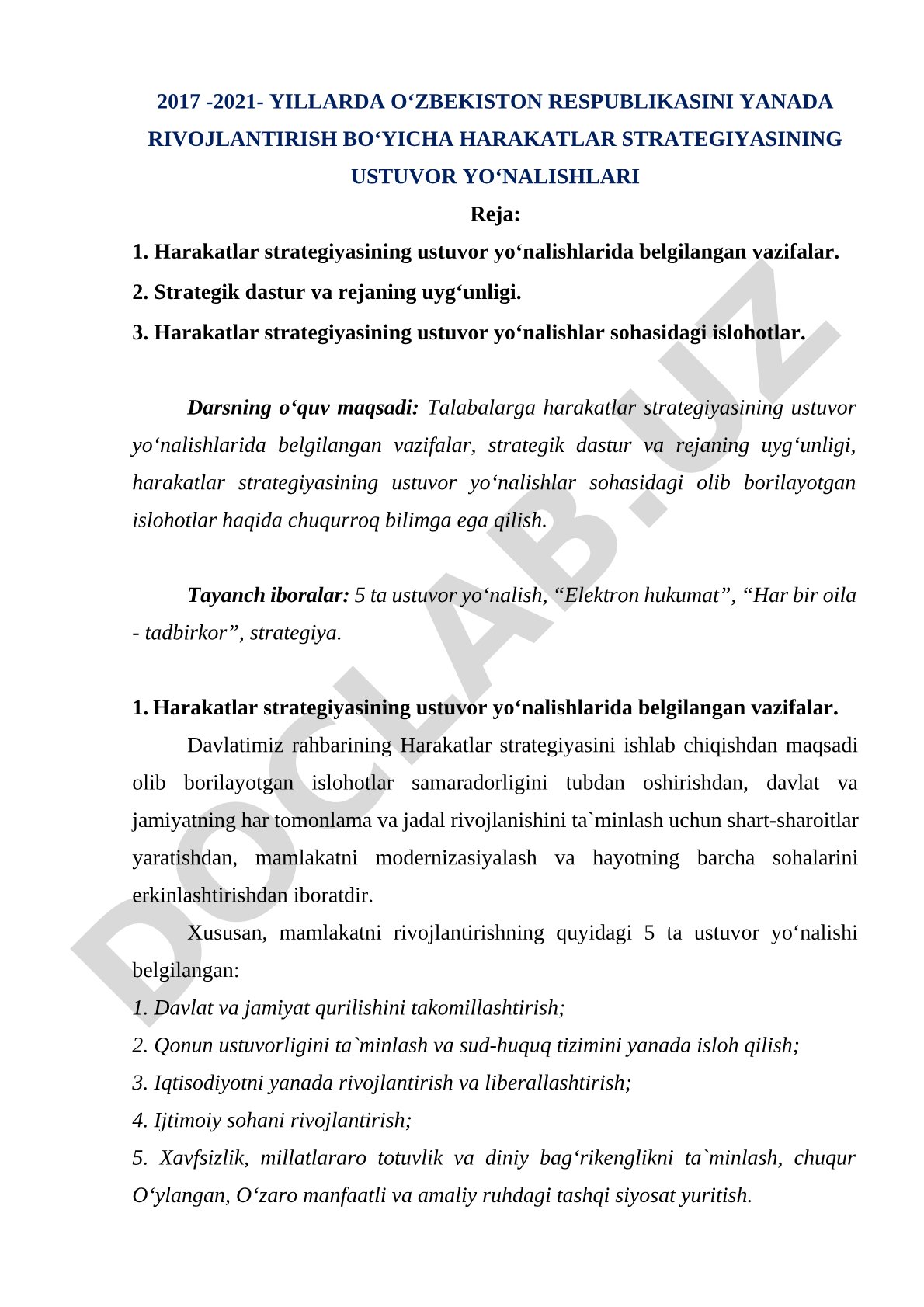 2017-2021 yillarda O‘zbekiston Respublikasini yanada rivojlantirish bo‘yicha Harakatlar strategiyasining ustuvor yo‘nalishlari