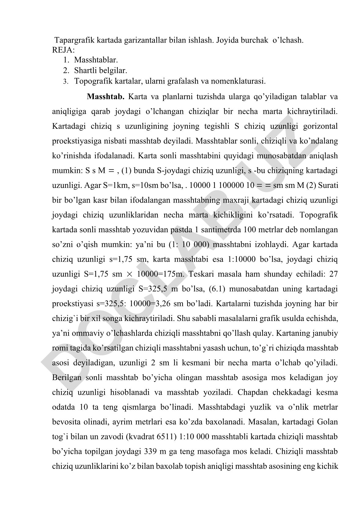 Topografik kartalarda garizantallar bilan ishlash va masshtablar