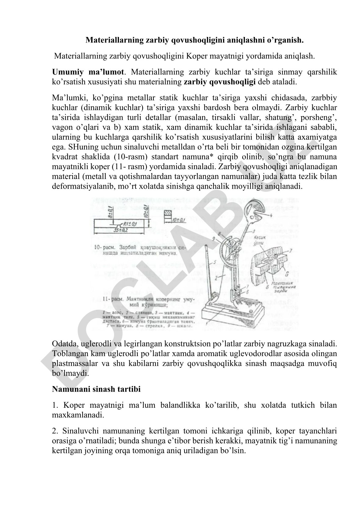 Materiallarning zarbiy qovushoqligini aniqlash