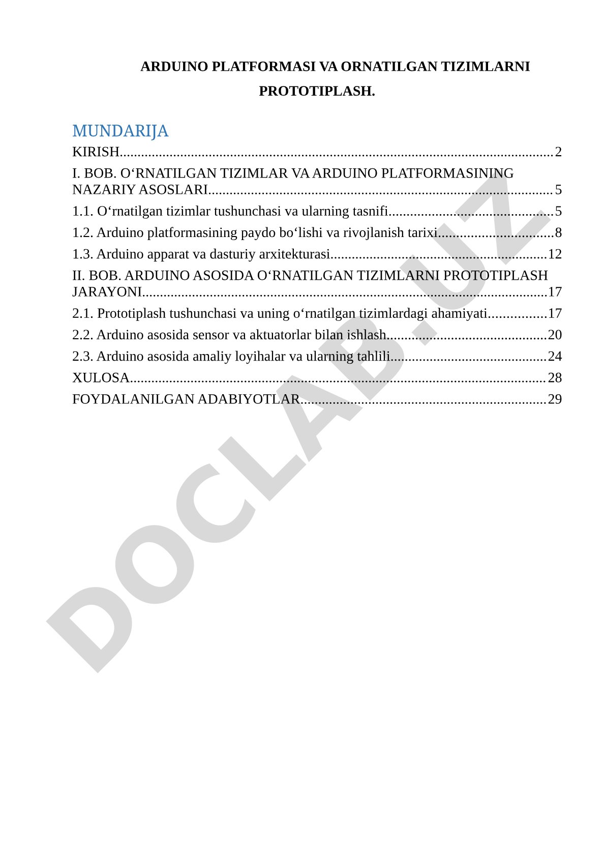 Arduino platformasi va o'rnatilgan tizimlarni prototiplash
