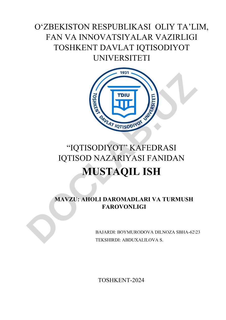 Aholi daromadlari va turmush farovonligi