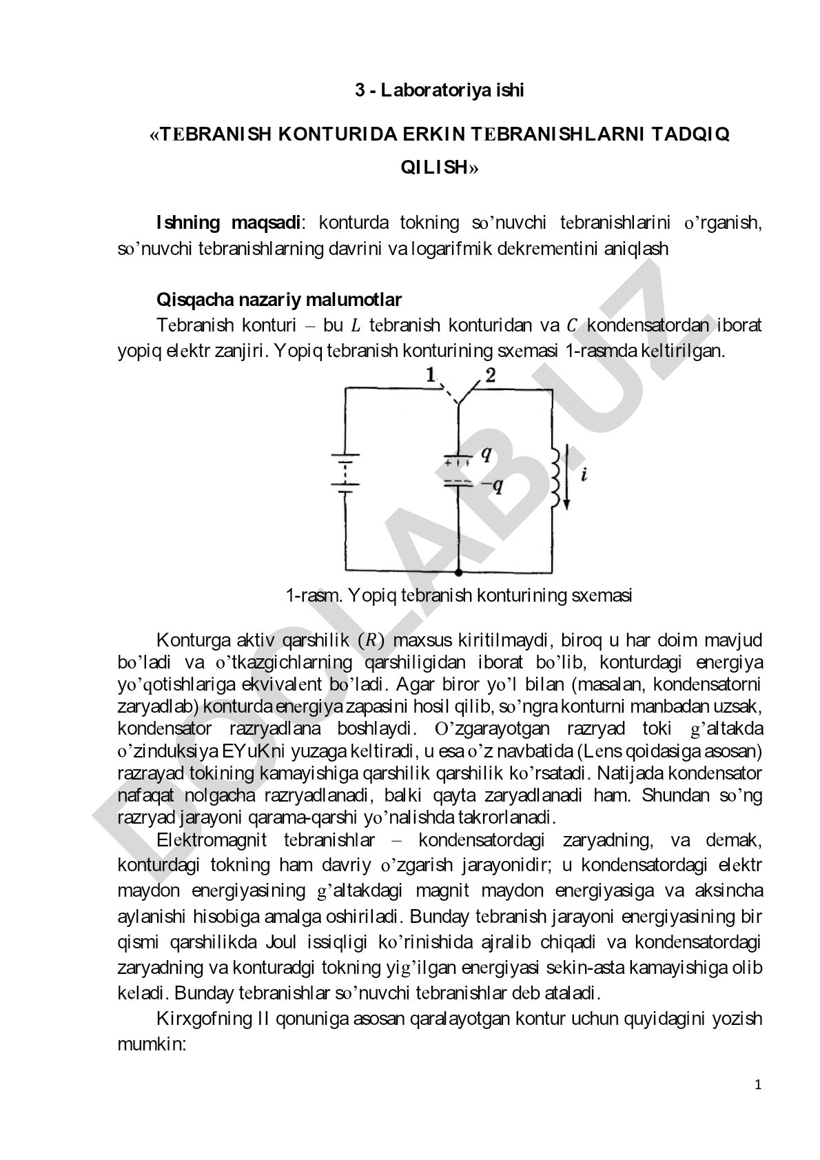 Tebranish konturida erkin tebranishlarni tadqiq qilish