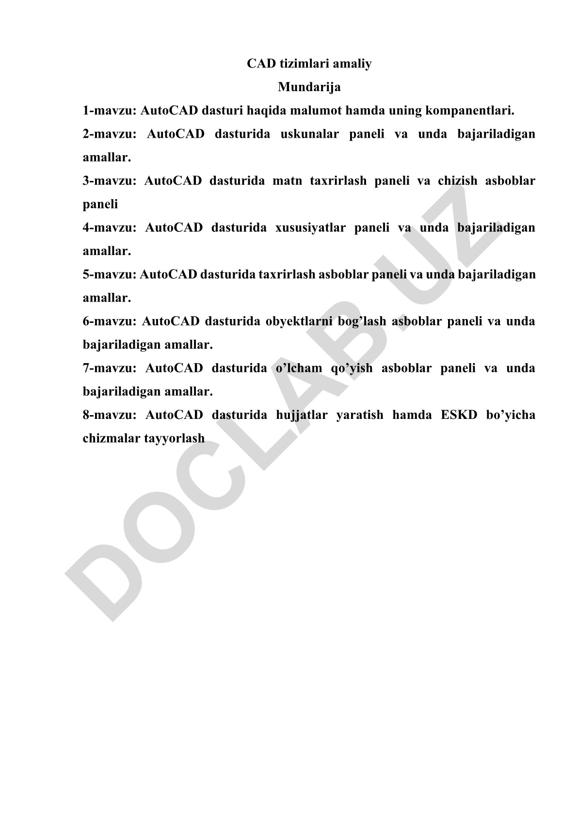 AutoCAD dasturi va uning komponentlari