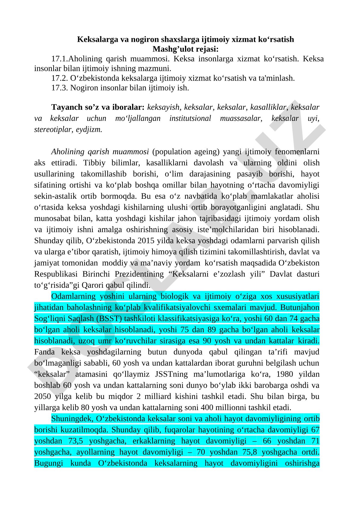 Keksalarga va nogiron shaxslarga ijtimoiy xizmat ko‘rsatish