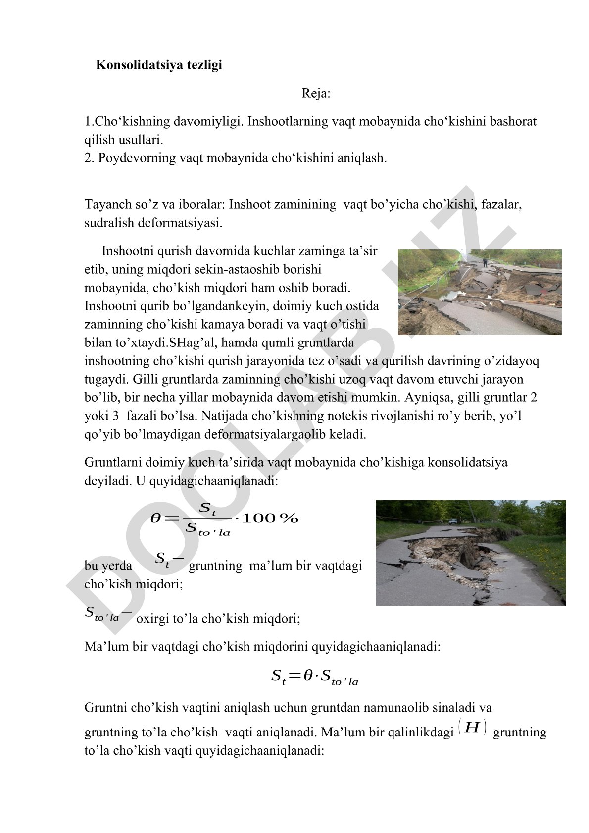 Inshootlarning vaqt mobaynida cho'kishini bashorat qilish usullari