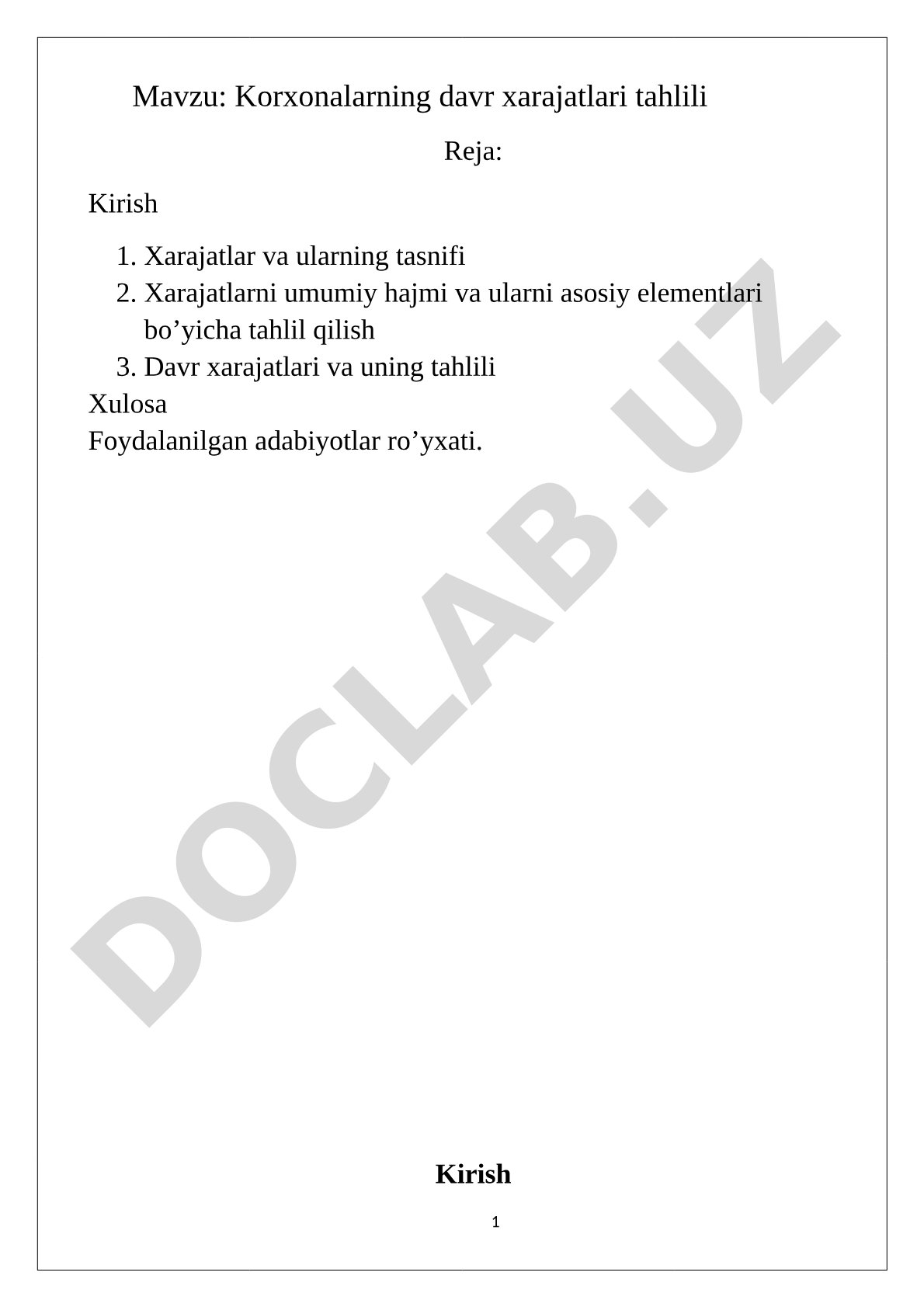 Korxonalarning davr xarajatlari tahlili