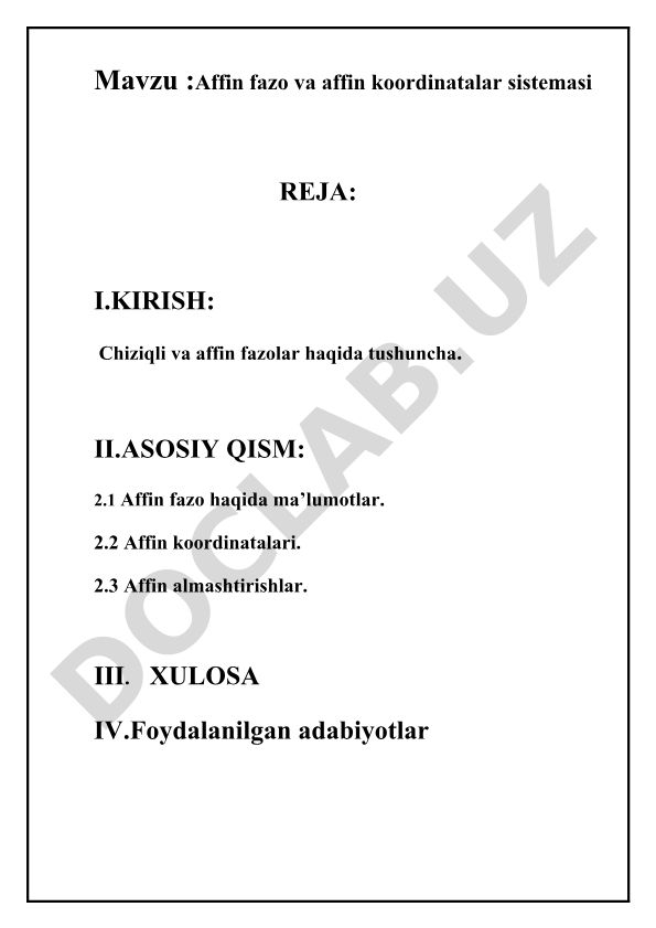 Affin fazo va affin koordinatalar sistemasi