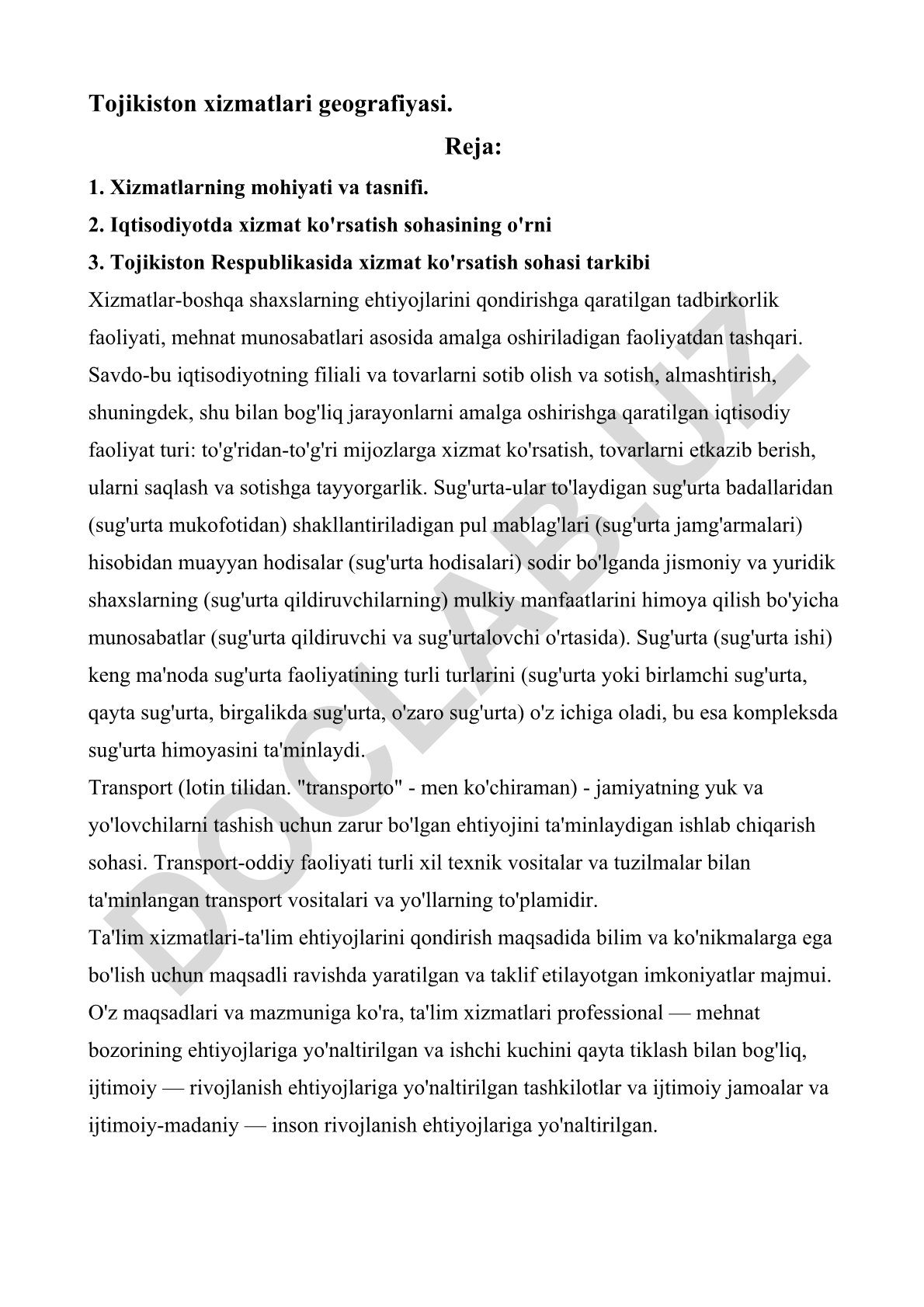 Tojikiston xizmatlari geografiyasi