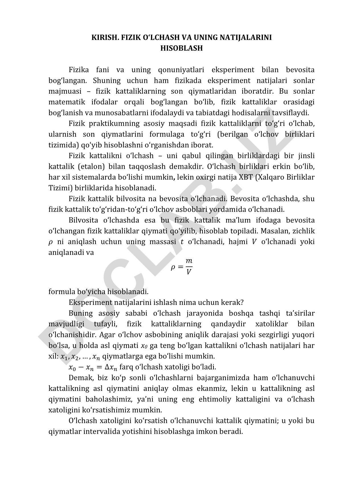 Fizik o'lchash va uning natijalarini hisoblash