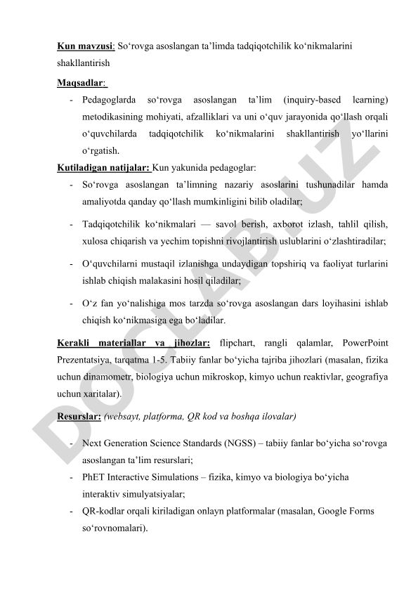 So‘rovga asoslangan ta’limda tadqiqotchilik ko‘nikmalarini shakllantirish